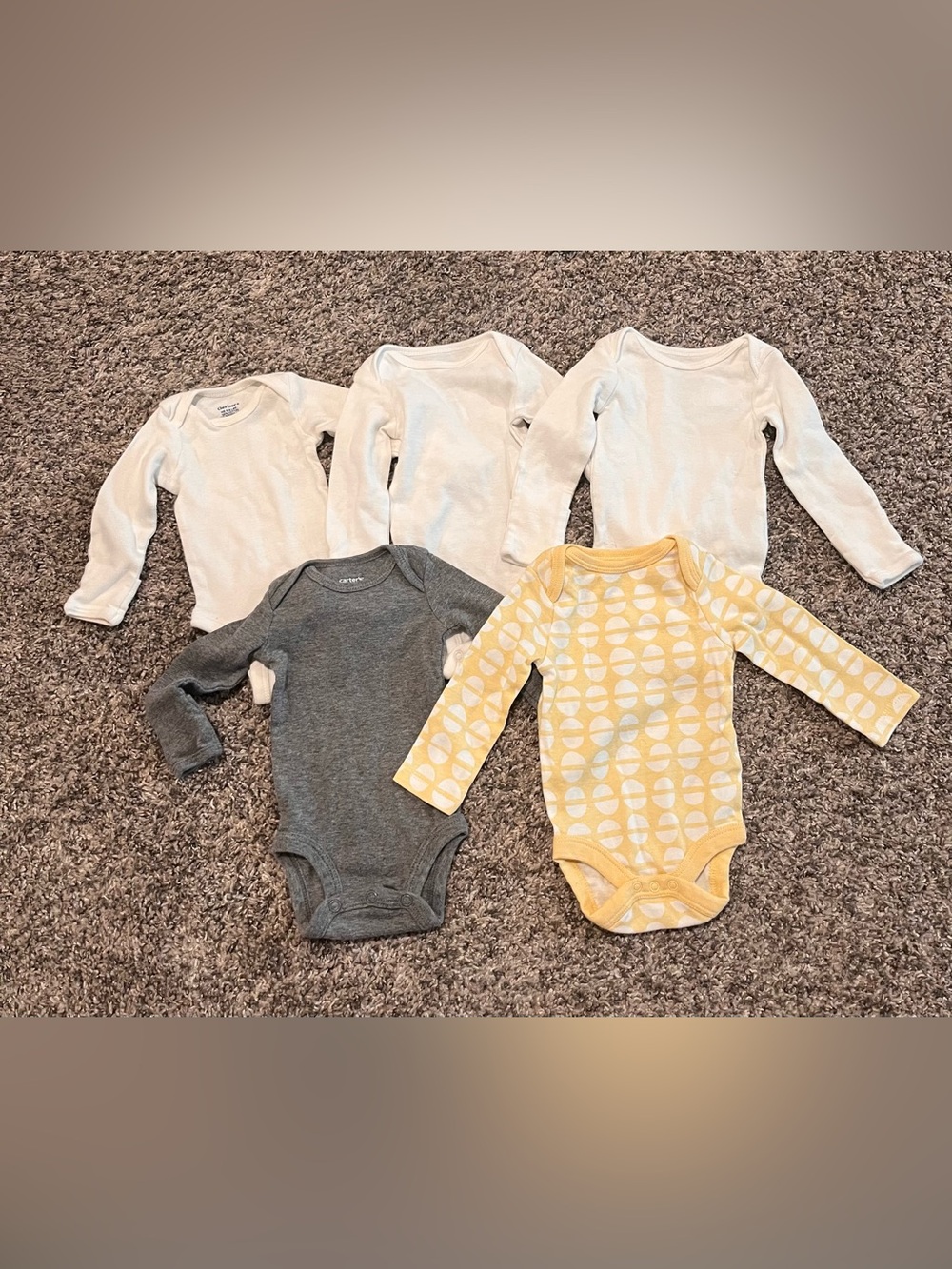 White, Gray and Yellow Long-Sleeve Baby One-Pieces - 5 Pack